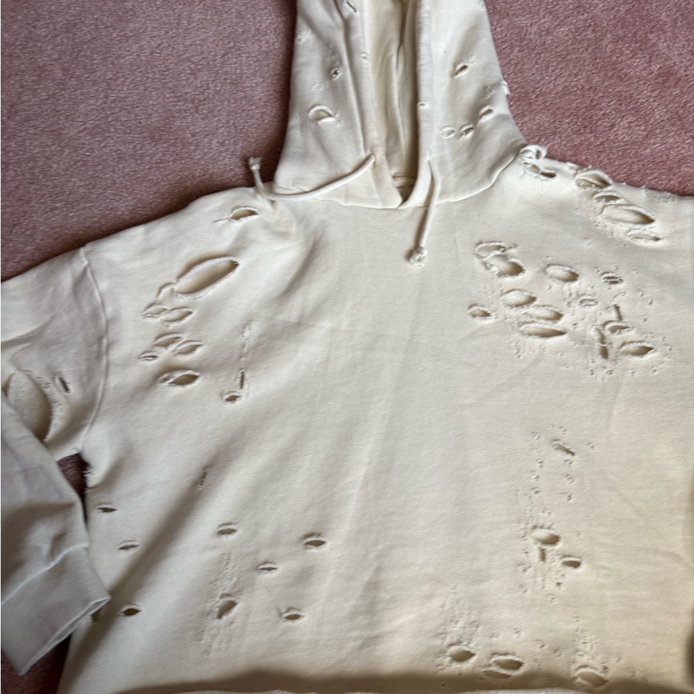 Gilded Intent Distressed Cream Hoodie